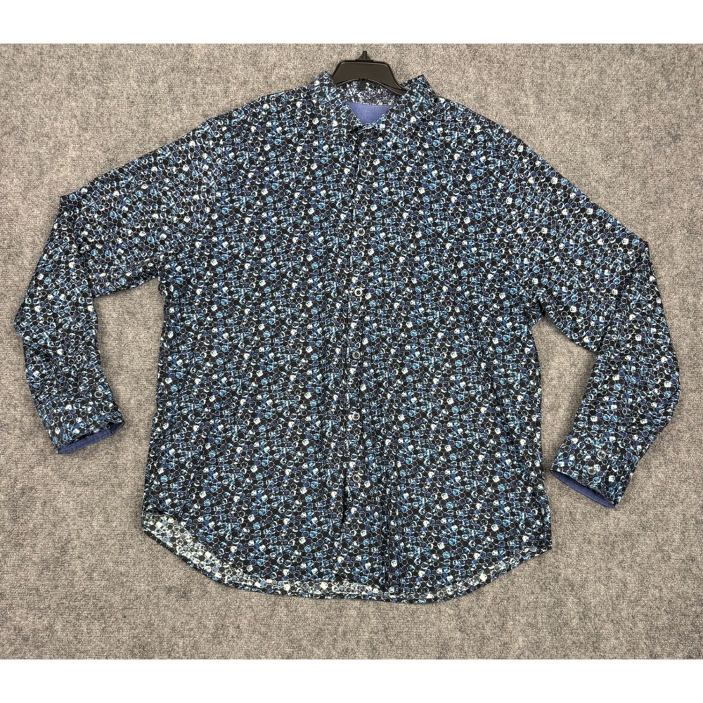 Robert Graham Mens 2XL Classic Fit Blue Geometric Bubble Print Button Down Shirt